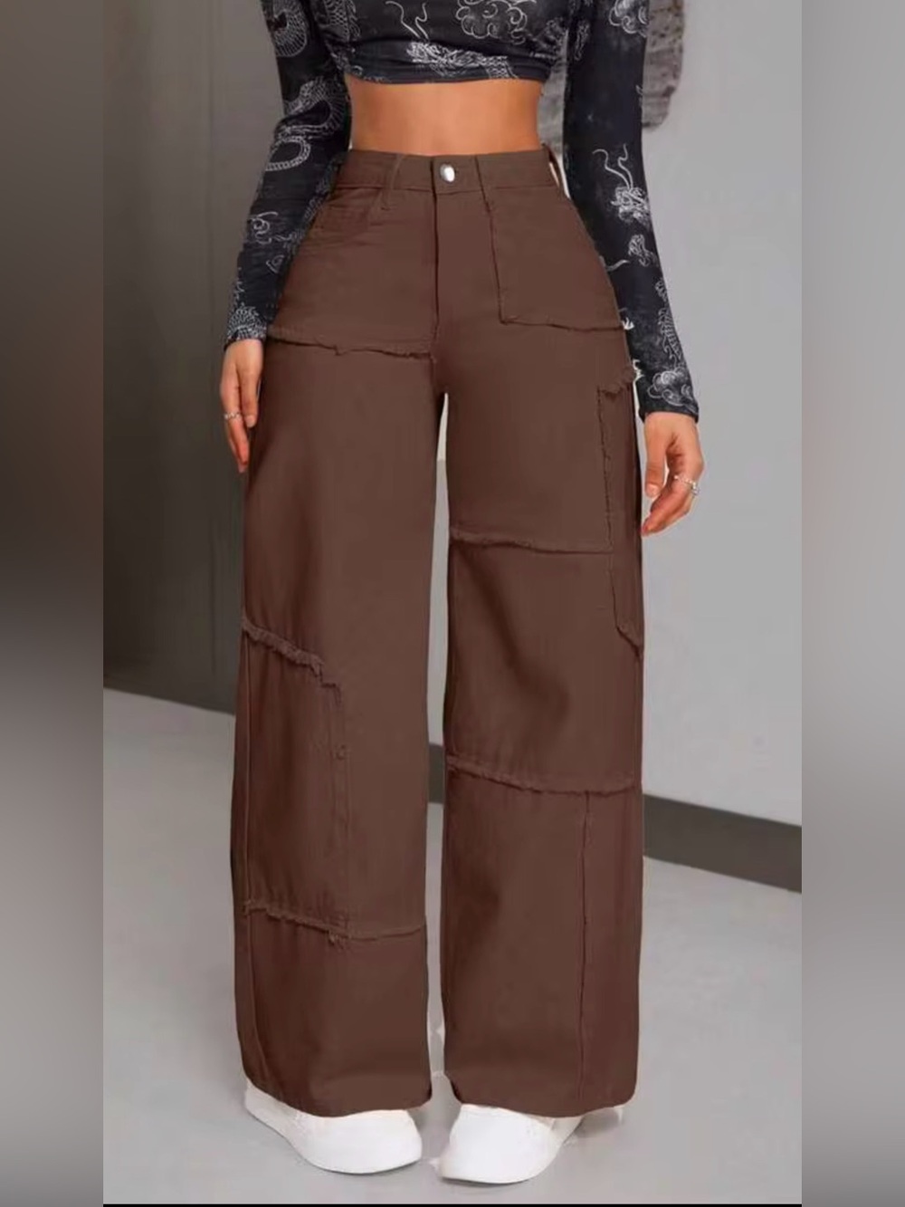 Shein Wide Leg Patchwork Jeans in brown, size XXS